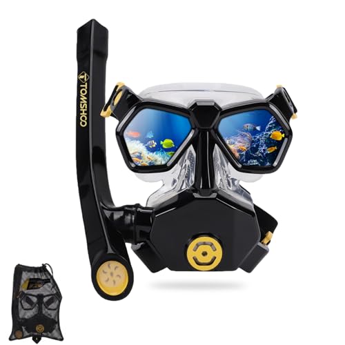 TOMSHOO Snorkel Set Adults Full Face Snorkel Mask (Black Yellow)