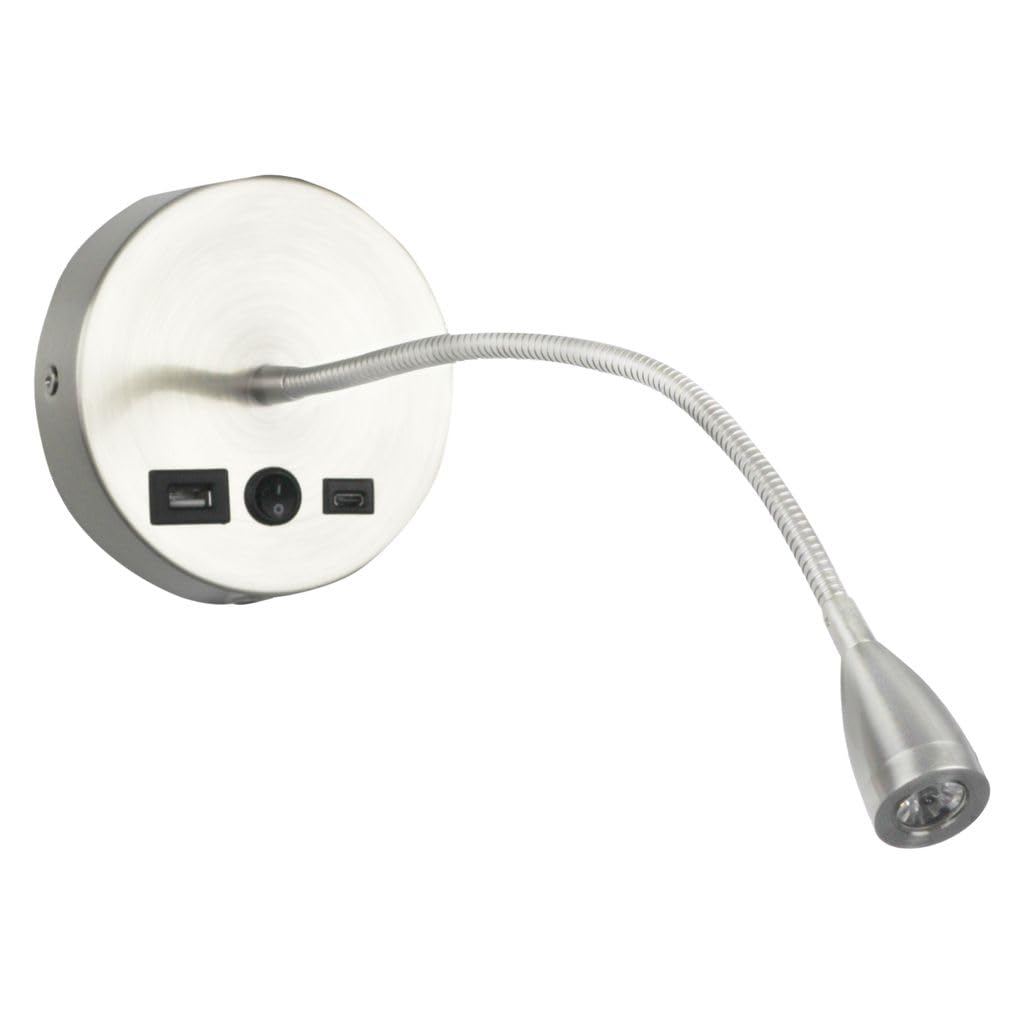 Newhouse Lighting Selene Lampe de lecture col de cygne en acier brossé avec ports de charge USB-A et USB-C NHRL-SE-SLV, 11,4 x 38,1 cm (l x H)