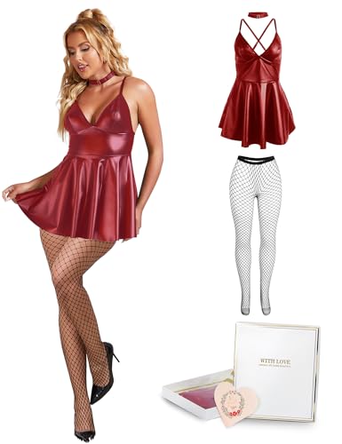 Image of ohyeahlady Women Sexy PU Leather Dress Plus Size Spaghetti Strap Mini Dresses Sleeveless Pleated Steampunk Clubwear