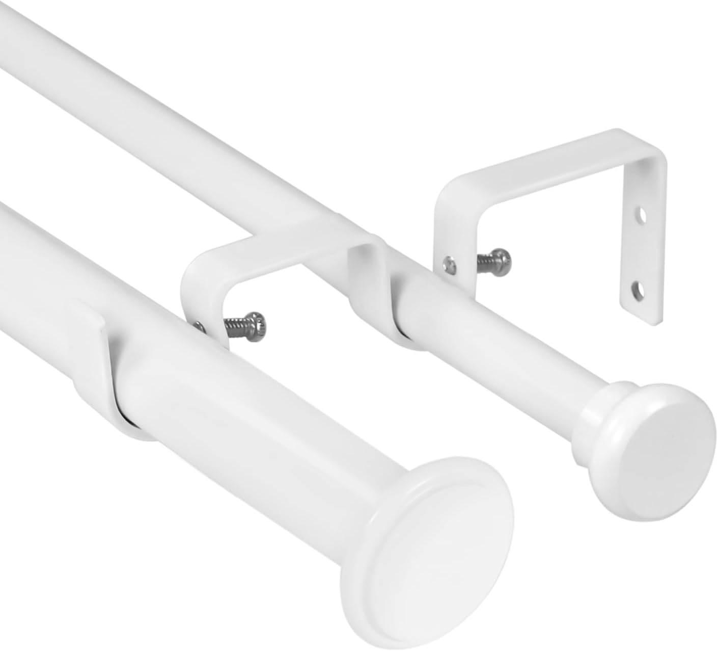Urbanest Bouton Flat Button 1" 5/8" Double Drapery Curtain Window Rod Set - 48" to 84", White