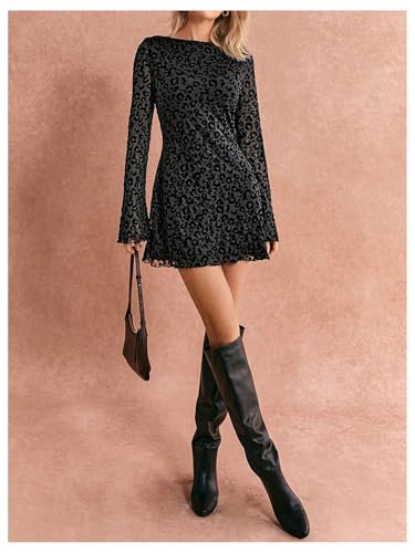 Image of Milumia Women's Leopard Print Mini Dress Y2k Bell Long Sleeve Cheetah Short Dresses Going Out Party Clubbing Outfits