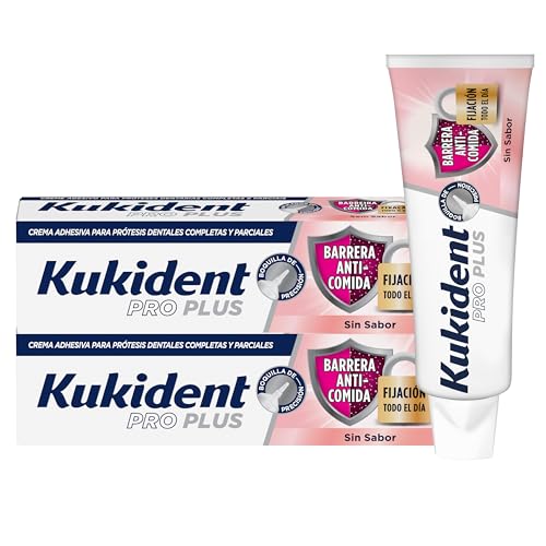 Kukident Pro Plus Barrera Anticomida Crema Adhesiva Para Prótesis Dentales Completas Y Parciales Sin Sabor - 2x40 g