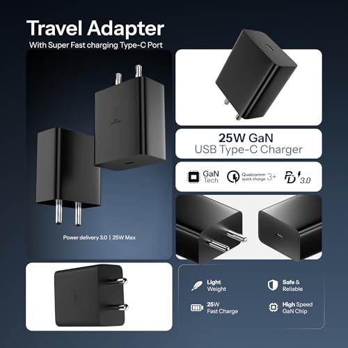 Image of 25W Charger Adapter with C to C Cable, USB Type C Compatible for Samsung Z Fold 6 /5 /4, Z Flip6 /5 /4, S25 /S24 /S24+ /S24 Ultra /S23 /S23+ /S23 Ultra /S23 FE with PD 3.0 Fast Charging (Black) Pantom by AIL-KIN