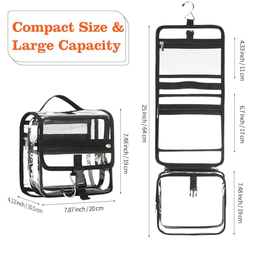 Clear Toiletry Bag with TSA Liquids Travel Bag, Hanging Travel Transparent Makeup Cosmetic Organizer, Waterproof Carry On Airline 3-1-1 Compliant Bag Quart Sized Luggage Pouch (Black-Clear)2