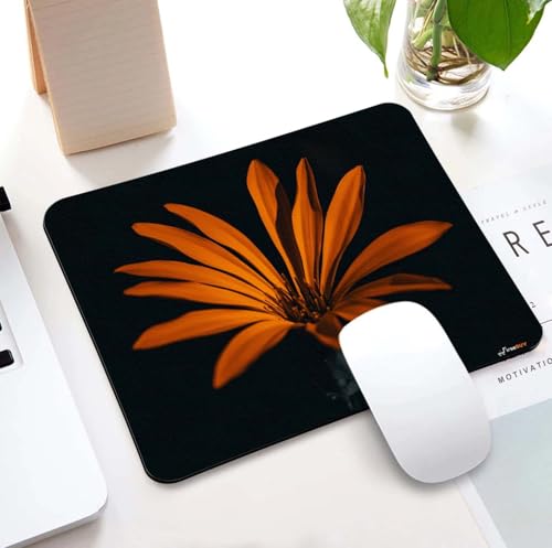 Image of Mouse Pad Orange Flower, Premium-Textured Custom Mouse Mat Design, Washable Mousepad Lycra Cloth, Non-Slip Rubber Base Computer Mouse Pads for Wireless Mouse