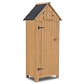 MCombo Outdoor Storage Cabinet with Shelves, Wooden Outside Storage Shed with Floor, Garden Tool Shed for Patio Yard Lawn, 0770 (Natural)