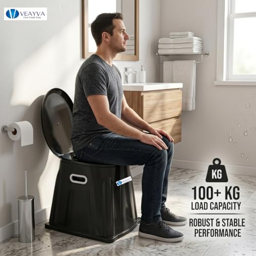 Image of Veayva Plastic Heavy Duty Portable Indian Toilet To Western Convertor | Toilet Stool | Black Colour Commode Chair