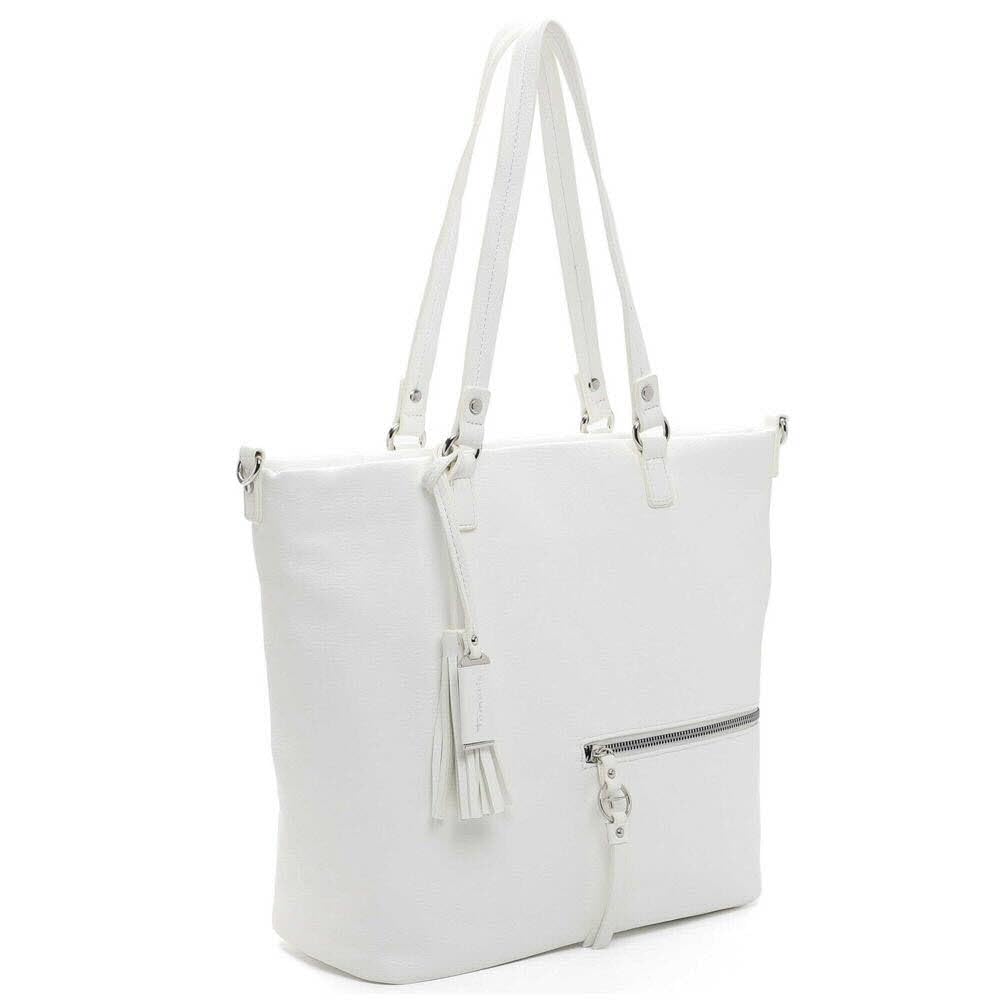 Tamaris Damen Schultertasche Handtasche Shopper Nele aus Kunstleder in Weiß mit Reißverschluss.