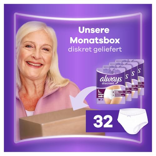 Always Discreet Inkontinenz-Höschen Plus Für Frauen, L, 32 Höschen, Verhindert Auslaufen Und Gerüche, Angenehm Und Kaum Spürbar