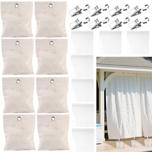 YEXEXINM 8 Stück Gewichtstasche für Außenvorhänge Outdoor Vorhang Leinwand GewichteTaschen mit Cliphalter, beschwerte Taschen für Vorhänge, Boden-Gewichtssäcke für Pergola, Cabana, Pavillon & Garten