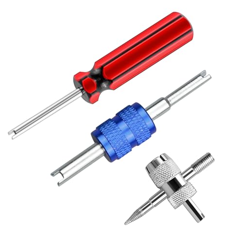 Image of Osilly 3PCS Car Tire Valve Stem Tools, Single Dual Head Vehicle A /C Valve Core Remover Puller, 4 Way Auto Air Conditioning Line Repair Tyre Wrench Tool, Universal for Bicycle RV Truck (Blue)