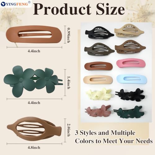 12 Pcs Multicolor Flat Hair Clips, YINGFENG Flat Claw Clip for Women, Matte Non-Slip Flower Claw Clips for Thin Thick Hair, Suitable for Women and Girls Wedding Party Accessories