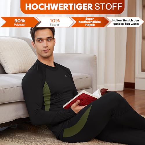 romision Thermounterwäsche Herren Atmungsaktiv Thermoaktiv Funktionsunterwäsche Innenfleece Skiunterwäsche Weich Thermo Unterwäsche Set