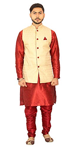 Image of Men's Silk Kurta Pyjama With Waistcoat