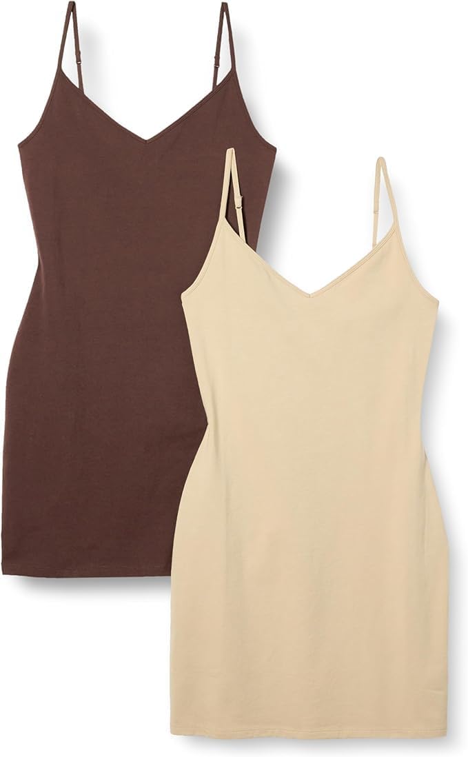 BESNOOW Women's Slim Fit Cotton Layering Slip Dress Beige