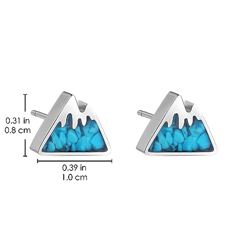 Lauren-Spencer Mountain Stud Earrings For Women Small Tumbled Gemstone Chips Filled Mountain Range Earrings Stainless Steel Snow Mountain Earrings Studs For Girls Jewelry Gift (Crushed Blue Turquoise) #TOP5