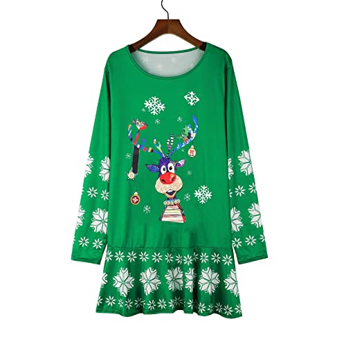 Kwatieh Dames Kerst Jurken Gedrukt Ronde Hals Lange Mouw Herfst en Winter Jurken Sexy Casual Korte Rok Bodycon Winter - Afbeelding 7