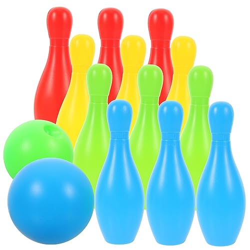 Abaodam 12pcs Bowling Set Interactive Parent Play Bottles Balls Safe Rounded Edges for Coordination Random Color