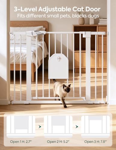Image of Babelio Auto Close Dog Gate with Cat Door, CatPrivilege I, 29-43 inch