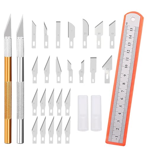 Scalpel de sculpture avec capuchon de protection, 2 pièces, scalpel avec 23 lames de rechange, couteau de découpe pour loisirs créatifs, couteau de...