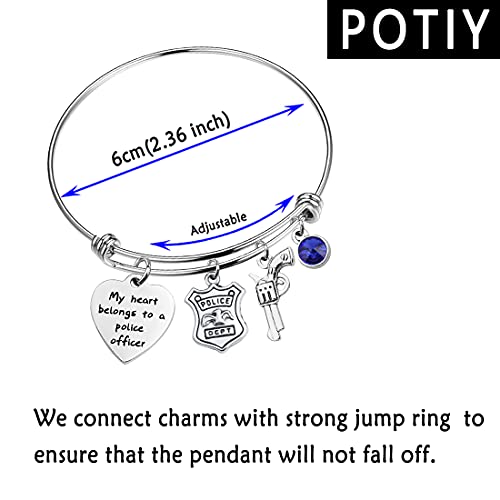 POTIY Police Officer Gift Correctional Officer Bracelet My Heart Belongs to a Police Officer Bracelet Gift for Police Mom Wife Daughter Girlfriend2