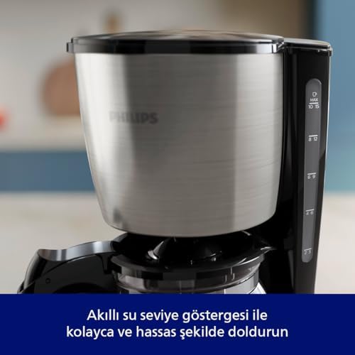 Philips Filtre Kahve Makinesi, 1,2 Lt Kapasite, Otomatik Kapanma, Cam Demlikli, Siyah ve Metal, HD7462/20 - Görsel 5