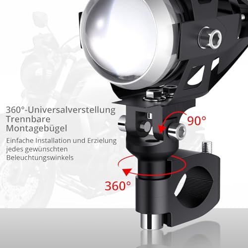 PROZOR Motorrad LED Scheinwerfer 2 Stück U5 15W Motorradscheinwerfer Nebelscheinwerfer Motorrad 360 ° Einstellung, Wasserdicht IP65 Scheinwerfer für 12/24V Fahrzeuge