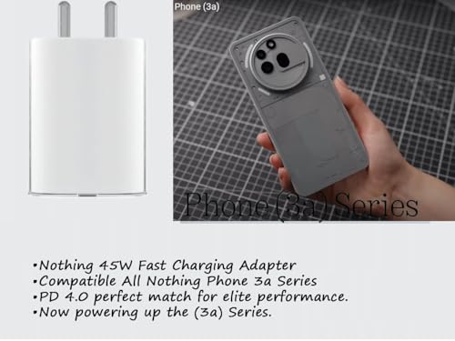 Image of Nothing 45W Original Rapid Charger Adapter for Nothing Phone 3a /Phone 3a Pro /2A /Phone 2a Plus /2 /Phone 1 /Pixel 9 Pro XL /S24 Ultra /S23 | Upto 50W Power Charger, 45Watt C-Type Charge, White