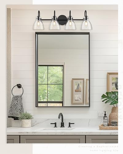 Image of Beionxii 4-Light Bathroom Light Fixtures, Bathroom Vanity Light with Clear Glass Shade, Modern Vanity Lighting Fixtures Over Mirror Living Room Hallway, BX-VL02MB-4CG