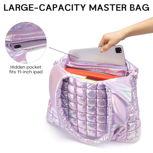 Puffer Travel bag-Gym bag+Tote Bag-Light Purple2