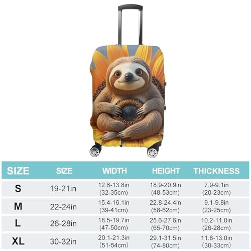 Sloth Sitting on Sunflower Printed Luggage Cover Protector, Fits 18-32 Inch Luggage2