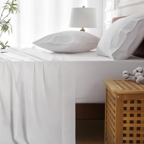 HYPREST Extra Deep Pocket Queen Sheet Set - 100% Cotton, White Hotel Luxury Soft Wrinkle Free Cooling Sheets for Queen Bed Deep Pocket