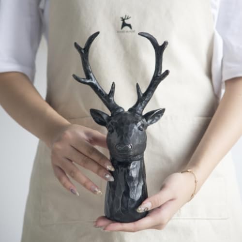 Exquisite 6x4x11 Inch Black Deer Head Sculpture - Perfect Table