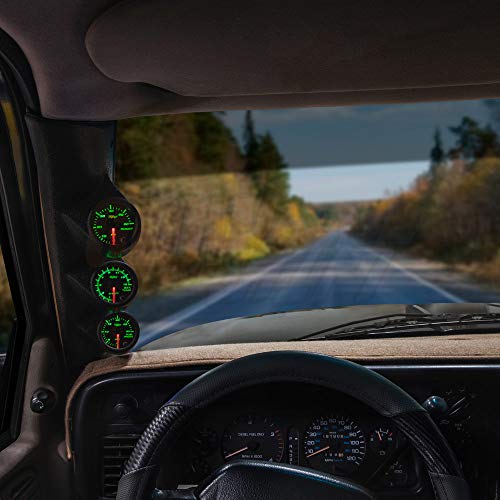 Glowshift Diesel Gauge Package Compatible With Dodge Ram Cummins 2500 3500 1994-1997 - Black 7 Color 60 Psi Boost, 1500 F Pyrometer Egt & 30 Psi Fuel Pressure Gauges - Black Triple Pillar Pod #TOP1