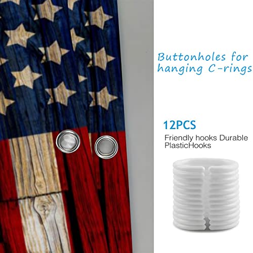 Minyose American Flag Shower Curtain Sets Non-Slip Rugs Toilet Lid Cover And Bath Mat Waterproof Bathroom Curtains 71X71 Inches #TOP6