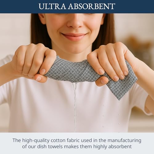 Image of LANE LINEN Kitchen Towels Set 100% Cotton Absorbent 6 Pack - Black