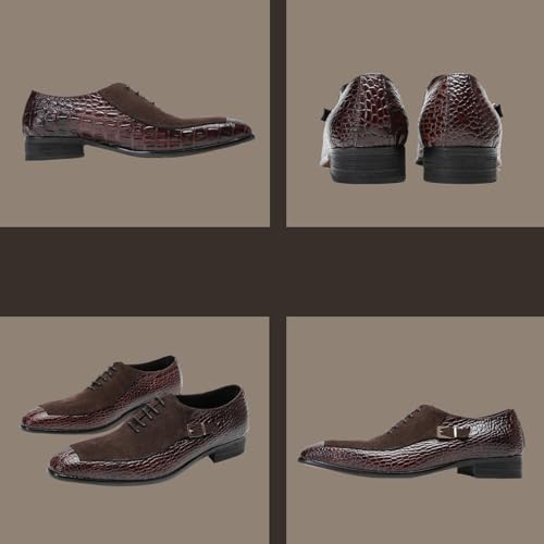 Men's Genuine Leather Textured Formal Retro Loafers Classic Pointed Lace-Up Decoration Non-Slip Slip-On Business Wedding Tuxedo Wedding Shoes4