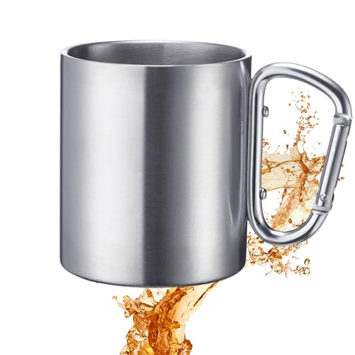 Westmark Edelstahltasse mit Karabinerhaken – praktische Camping-Tasse Outdoor, ideal für heiße und kalte Getränke, Becher mit Karabiner zum Befestigen – 300 ml, Edelstahl, rostfrei