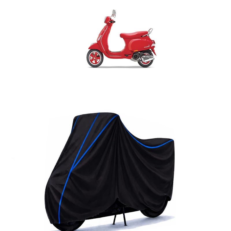 Image of Scooty Cover Water Resistant for RED 125 BS6 | Universal Scooter & Bike Cover | Heavy Duty UV Dust, Rain & Scratch Protection | Elastic Fit All Weather Indoor Outdoor | Black with Blue Piping
