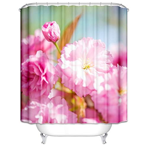 Rideau de douche 180x200 polyester rose fleuri avec anneaux - 3
