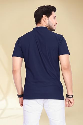 Image of BAGHADBILLO Men's and Boy's Polyster T-Shirt with Mandarin Collared Neck Half Sleeves Closuer Button and Regular Fit | Polo t Shirt for Man