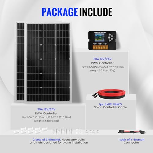 100W Monocrystalline Solar Panel Kit with 30A PWM Controller - 12V/24V High Efficiency Solar Panel for RV, Boat, Cabin, Off-Grid System by Weznbtev - Image 3