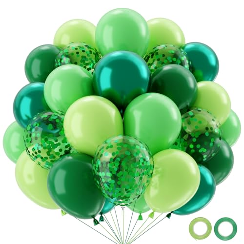 QIFU Mixed Green Balloons-50Pcs Teal Dark Green Balloons Metallic Chrome Emerald Lime Green Balloon Jungle Safari Woodland Dinosaur Theme Birthday Decorations For Kids Men Boys Baby Shower Anniversary