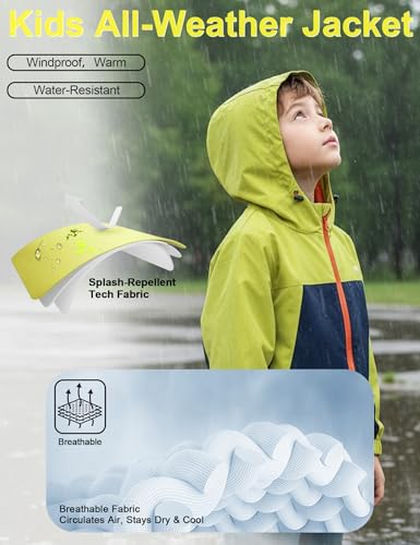 Image of Venzina Kids' Adventure-Ready Windproof Jacket Thermal-Insulated & Water-ResistantFixed Hood for Hiking, Camping, School