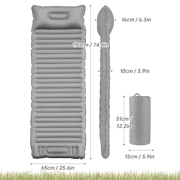 LYEAA Opblaasbaar campingmatras voor buiten, opvouwbaar TPU-nylon, campingrust, luchtkussen, ultralicht, lichtgewicht, ruimtebesparend, voor tuin-trekkinguitrusting (lichtgrijs)