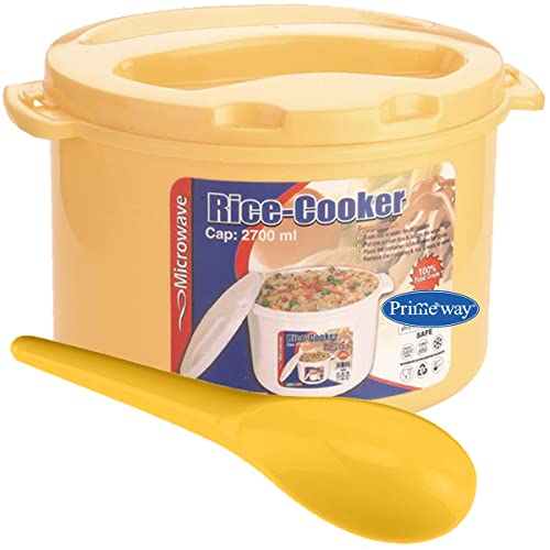 Image of Primeway Plastic 2.7L Microwave Rice Cooker Container w /Serving Spoon | Yellow