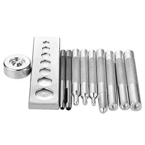 AlexGT 11pcs Leather Die Punch Hollow Eyelet Hole Hand Snap Installation Kit,Tool Punch Snap Kit Rivet Setter, Snap Rivet Setter Base Leather Craft Kit