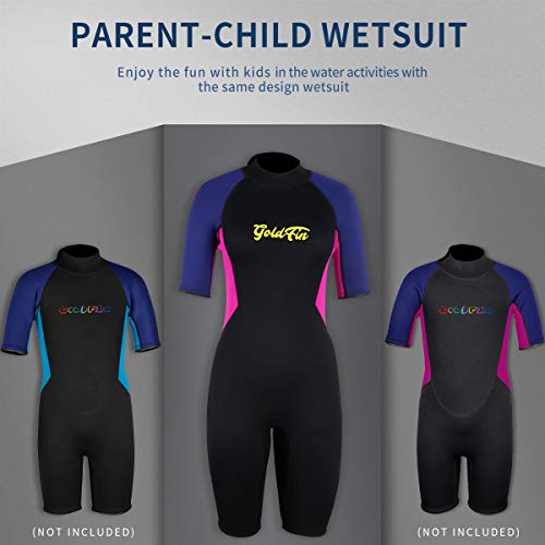 Womens Shorty Wetsuit Mens, 3mm Neoprene Swimsuit Back Zip for Scuba Diving Surfing Snorkeling Swimming, DW004 (Black-Fuchsia, S) - Thumbnail 2