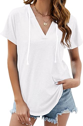 Image of Womens Long Sleeve V Neck Hoodie Sweatshirts Lightweight Pullover Tops