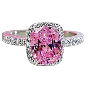 DOCCESTU Charm Women 925 Silver Pink Sapphire Square & CZ Gemstone Rings Lady Bridal Wedding Engagement Jewelry Size 6-10 (US code 6)